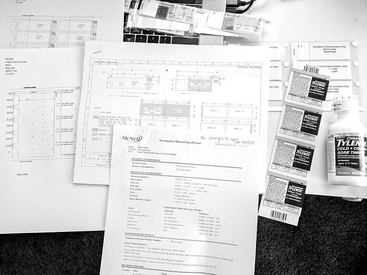 McNeil/Tylenol label specifications and die-line drawings
