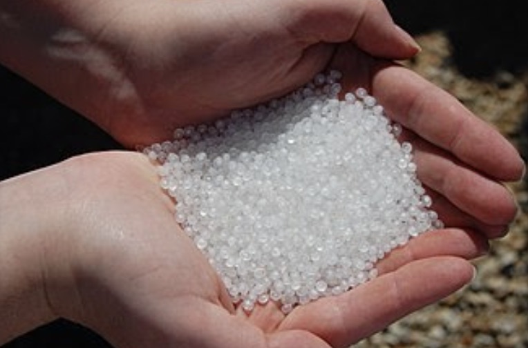 PET resin beads illustrating pure-stream recyclable material substitution
